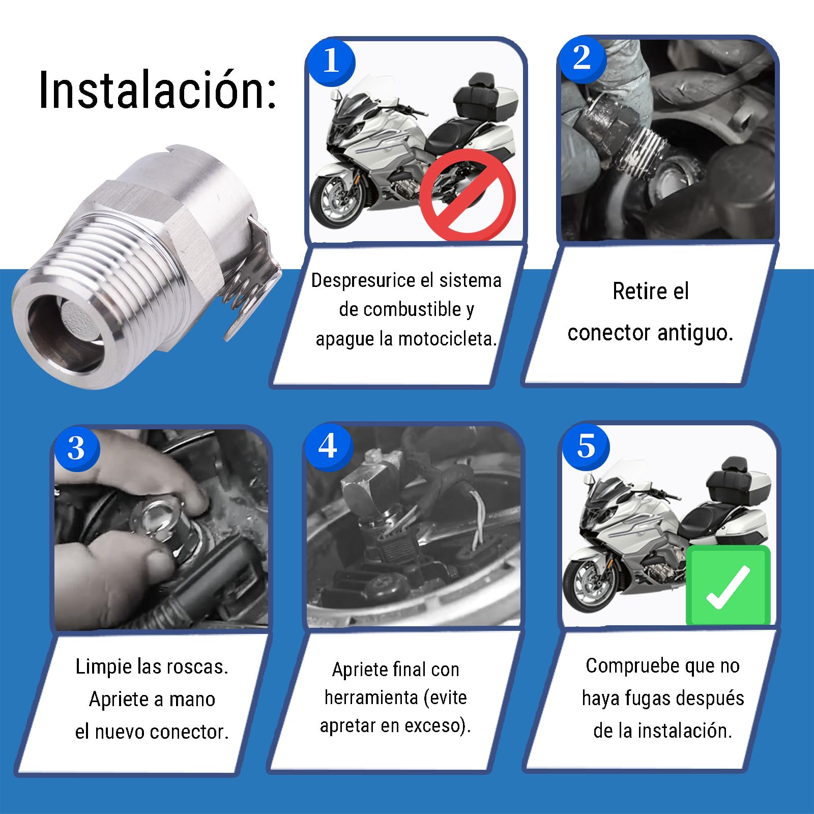 Conector de Toma de Bomba de Combustible NPT 3/8, Compatible con BMW Motocicleta Incluyendo S1000RR, R1200GS, R1200RT, K1200R, K1300R & K1600GTL