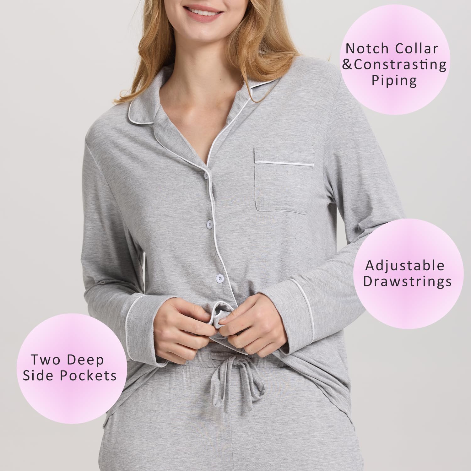 TOSMO Women Pajama Sets Viscose from Bamboo Long Sleeve Sleepwear Super-Soft Comfy Button Down Lounge Sleep Cooling Pjs - Image 5