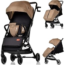 Lightweight Stroller, Baby Pushchair, Compact Travel Buggy, One Hand Foldable, Upgraded Wheels, Up to 22kg, All Seasons Stroller, Cabin Approved Khaki, SPD1