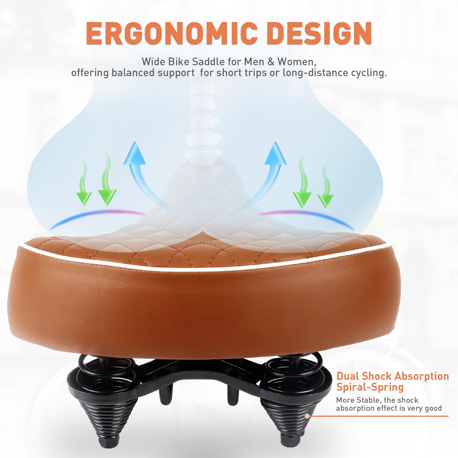 Sella per bicicletta unisex, comoda sella trapuntata imbottita in memory foam, sedile ergonomico confortevole per bici da città retrò, traspirante, impermeabile, vestibilità universale