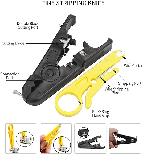 Miniatura 4 de Kit de herramientas de prensado RJ44, juego de herramientas de mantenimiento de reparación de cables de red, comprobador de cables RJ45 RJ11 RJ12,