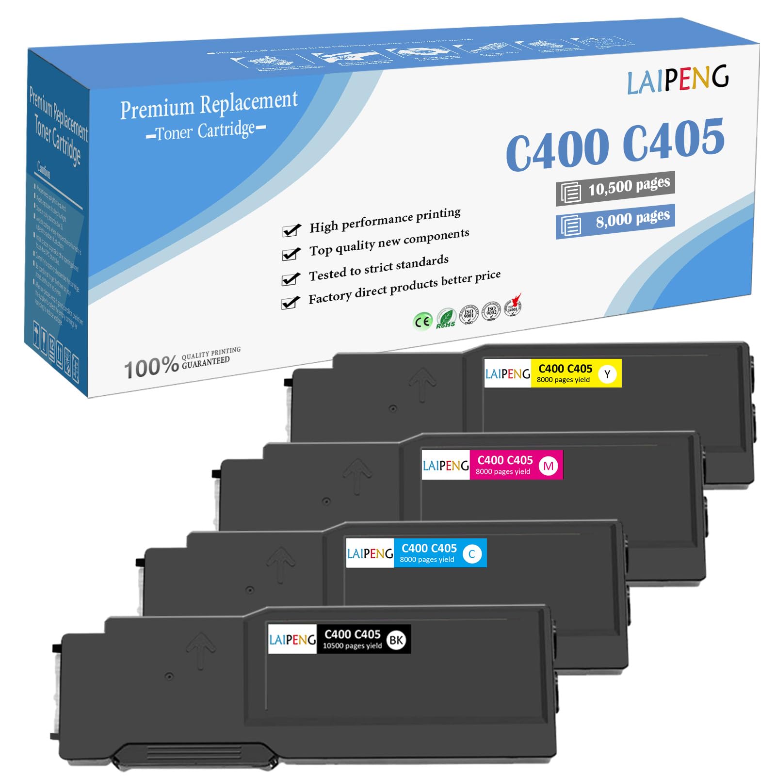4 Colori Cartucce di Toner Compatibile Extra Alto Rendimento 10500 Pagine per Nero & 8000 Pagine per C M Y per XEROX VersaLink C400 C400n C400dn C405 C405n C405dn MFP