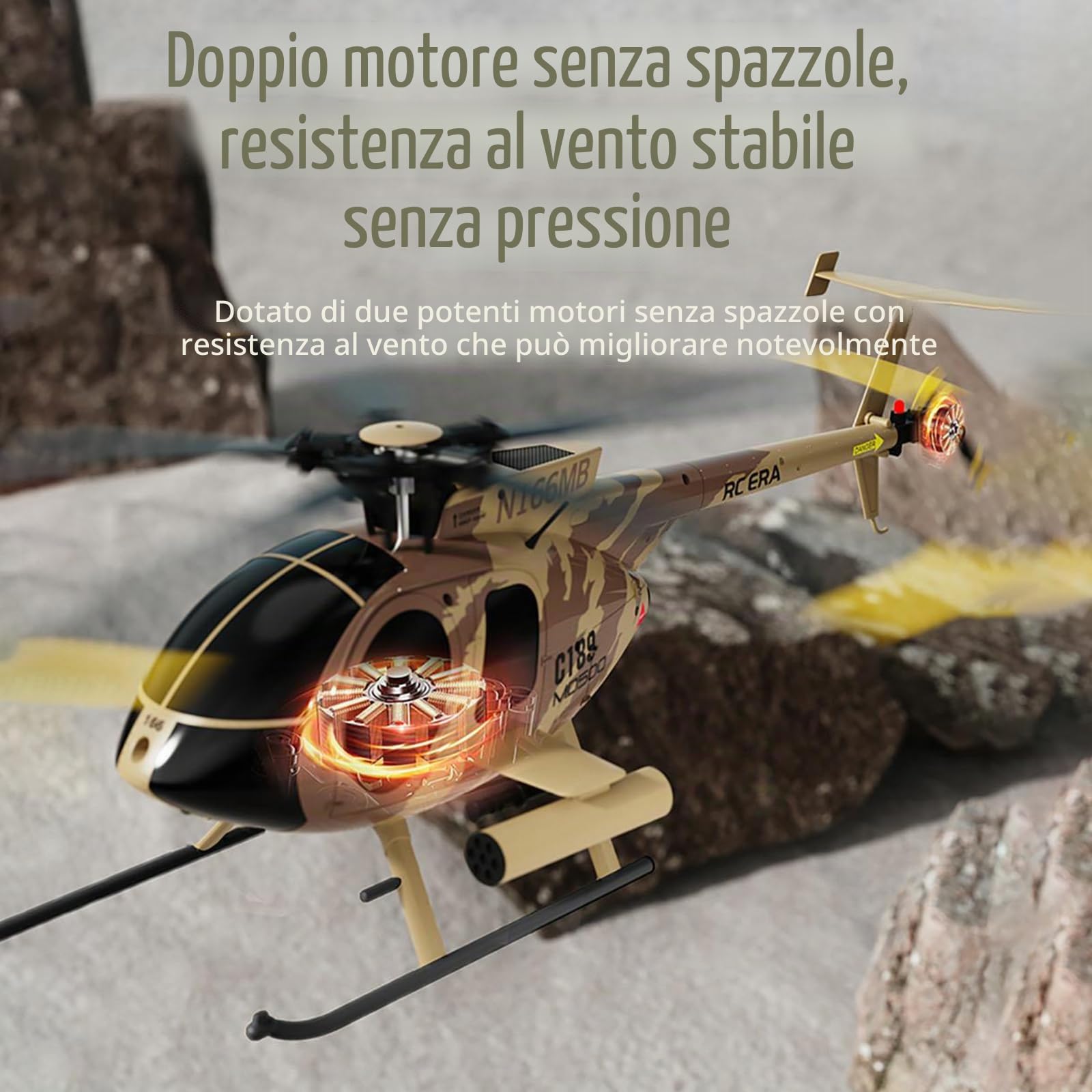 C189 elicottero telecomandato, 2.4G 6CH UAV 1:28 Brushless Motor RC elicottero singola lama Flybarless elicottero remoto RTF con localizzazione del flusso ottico 3 batteria - rosso