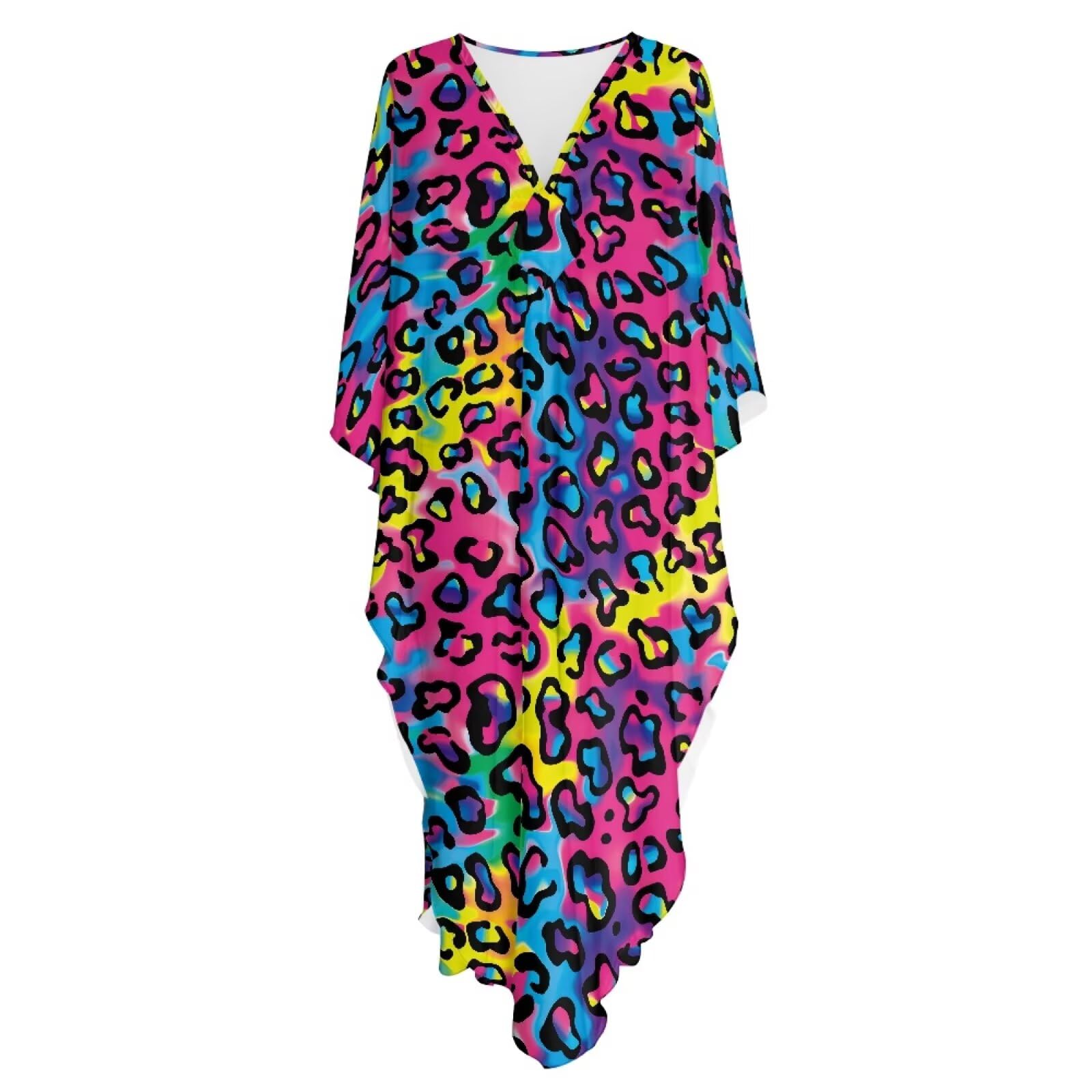 Poceacles Vestido caftán de playa para mujer, talla grande, vestido de verano con cuello en V, bikini con mangas de murciélago