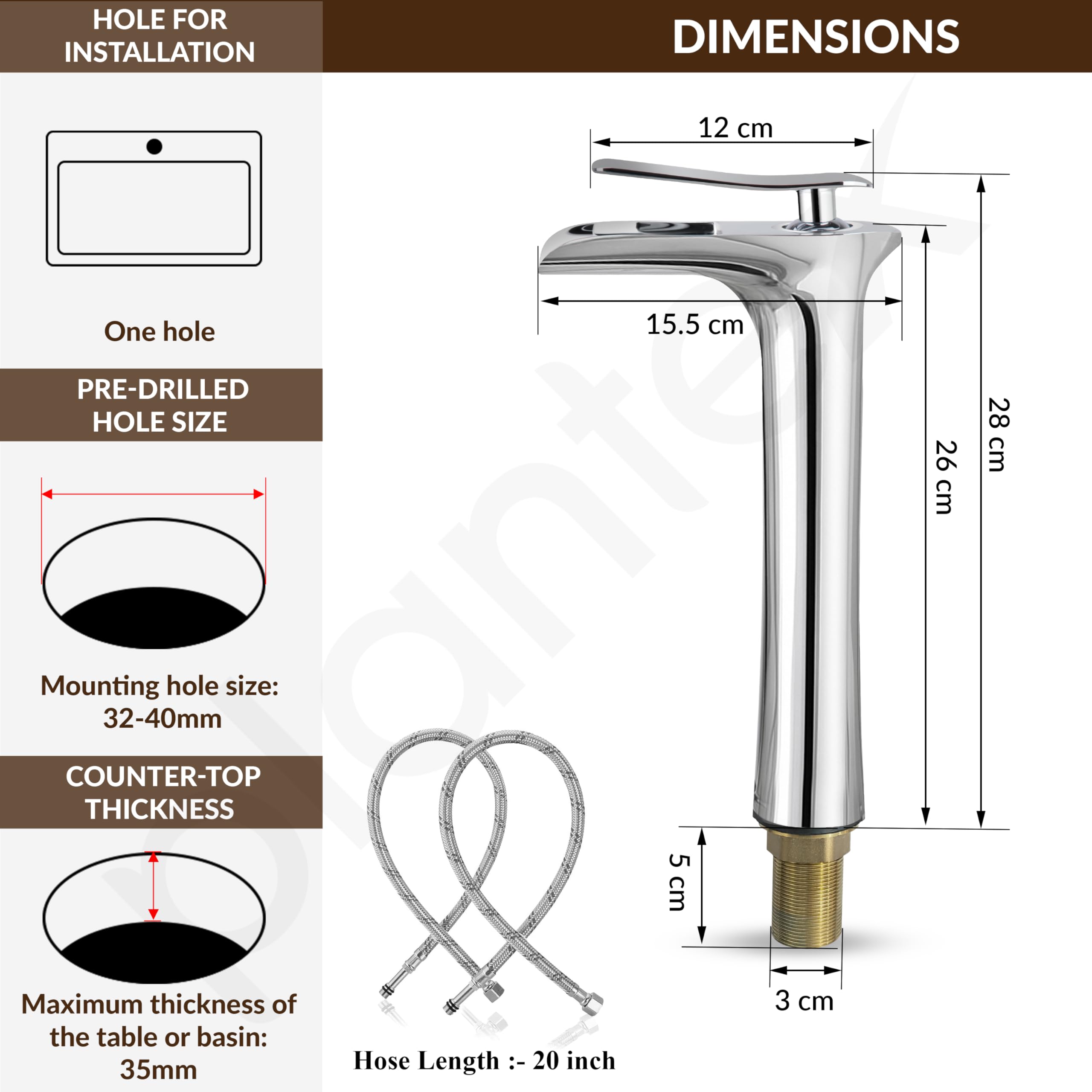 Plantex Brass Basin Mixer Tap - Chrome Finish -5