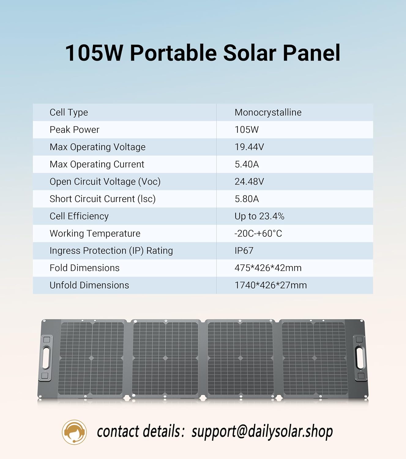 105W Ultra Lightweight Portable Solar Panel,100% Power Station Compatible, New Carbon Fiber Material, A-grade Premium High-Efficiency Monocrystalline PV Module, Ideal for Outdoor Camping,RV