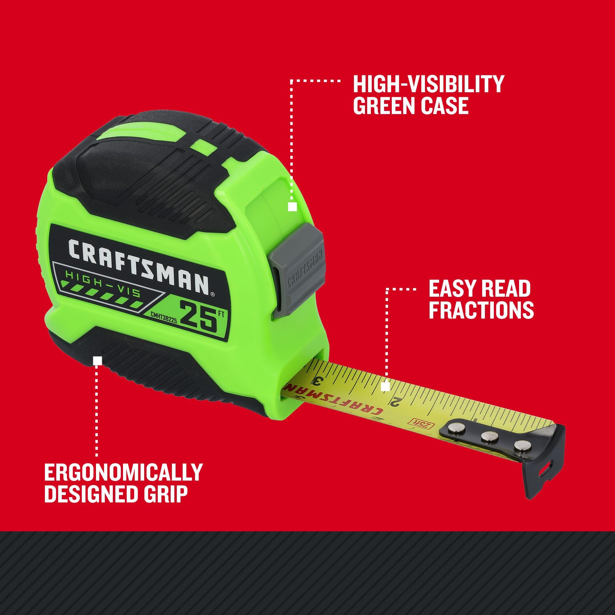 CRAFTSMAN Mètre ruban haute visibilité 7,6 m noir et vert (CMHT38225LW)