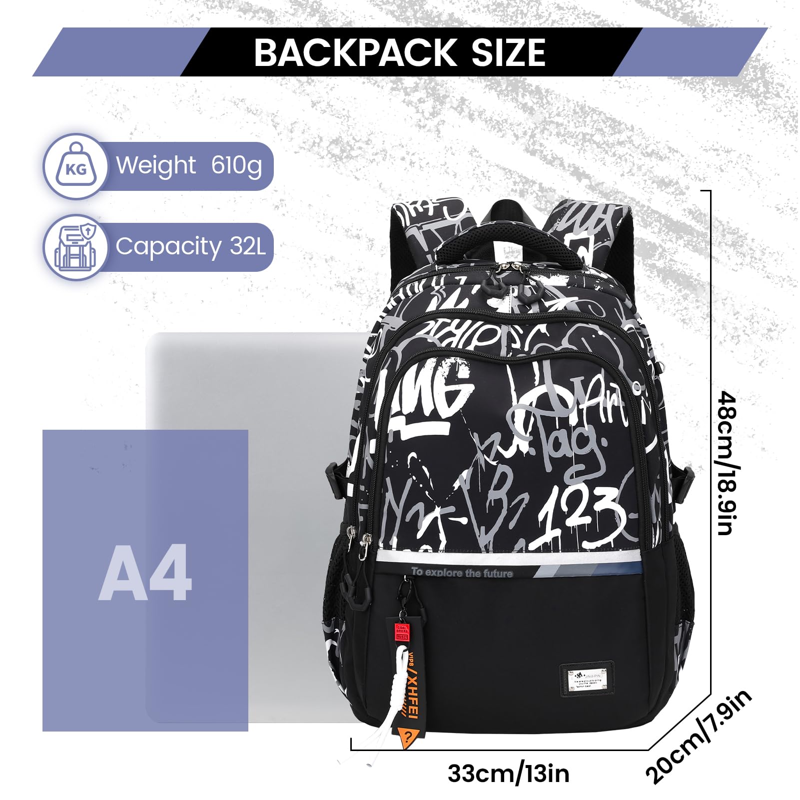 Amythe Schulrucksack Teenager Rucksack für Jungen - Wasserdichter Casual Daypack, Schulranzen Ideal für Schule, Reisen und Hochschulen, School Bag Schwarz