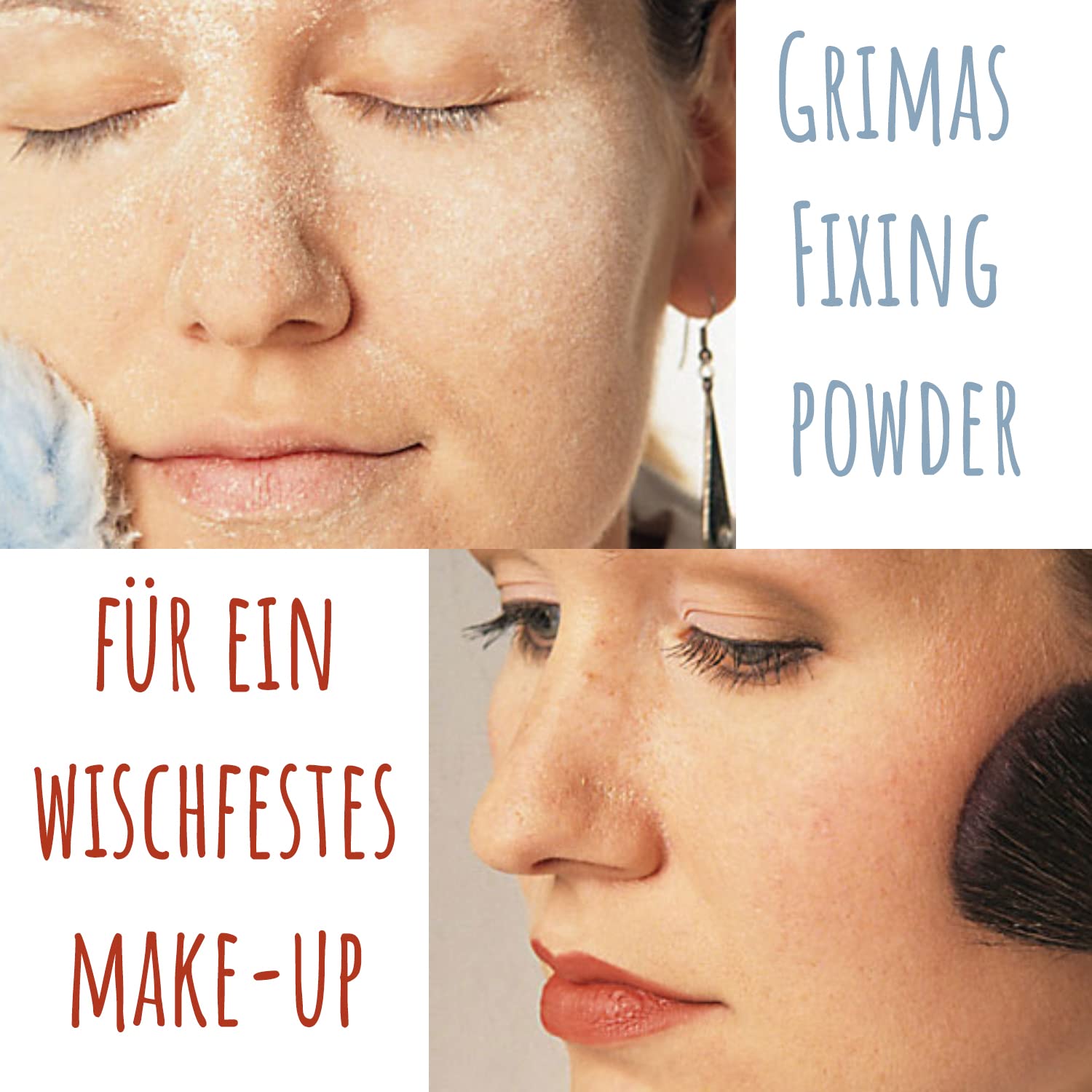 GRIMAS Fixing Powder, 60g, transparenter, wasserabweisender Fixierpuder für Camouflage, Cremeschminke, Theaterschminke, Lippenstift und mehr, unparfümiert, vegan, hautschonend