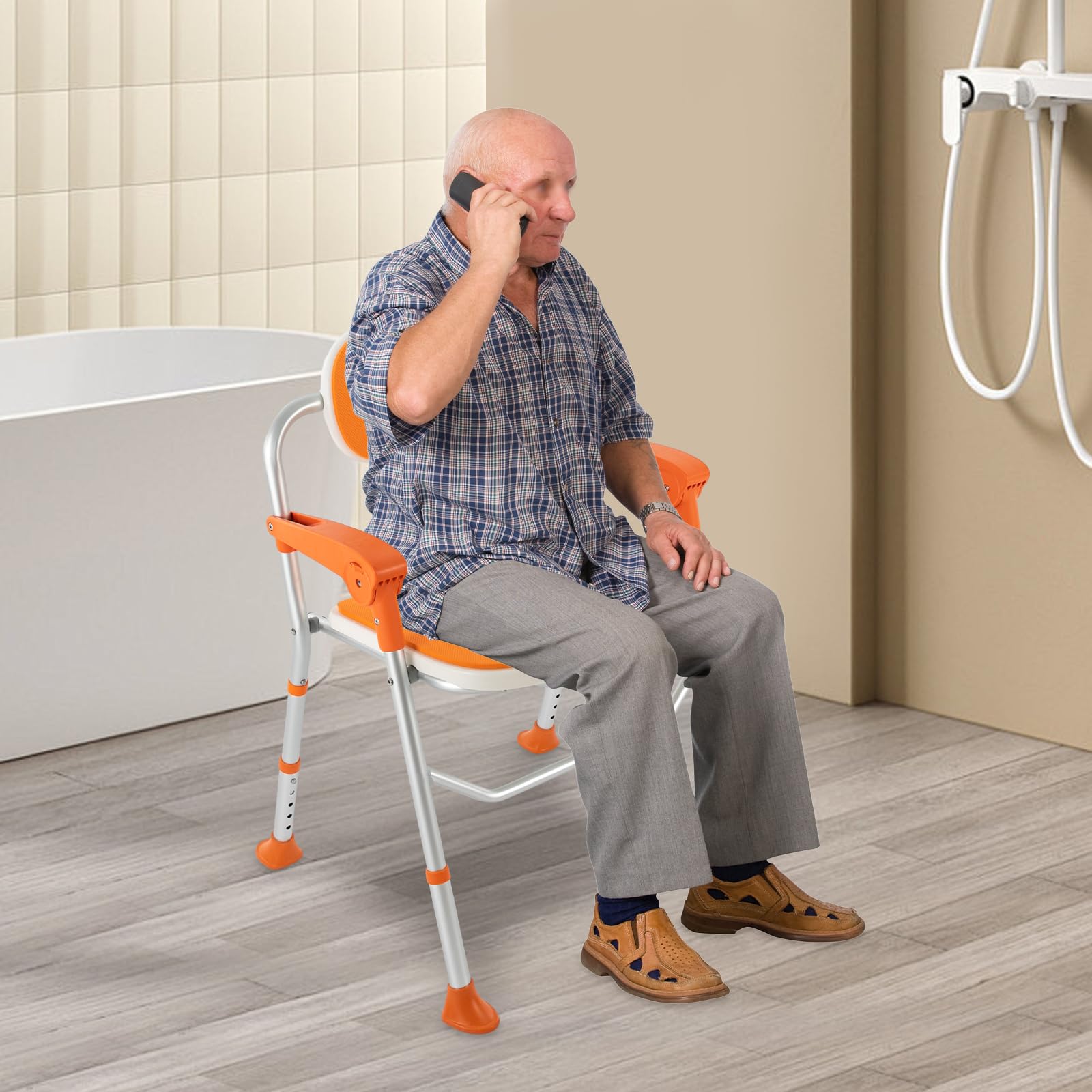 Silla de ducha de altura ajustable con respaldo y soporte para cabezal de ducha, Sillas para bañera, se puede utilizar en hospitales, hogares de ancianos, centros de atención y en el hogar