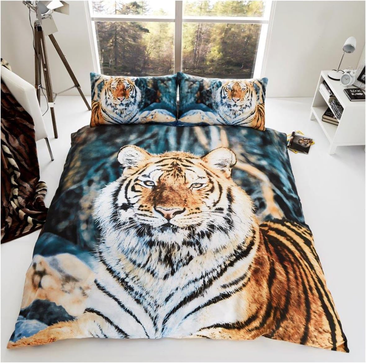 GC GAVENO CAVAILIA 3D Tiger Duvet Cover Set Kingsize, Polyester Wildlife Quilt Cover Bedset With Matching Pillowcases, Reversible Printed Bedding Bed Cover Set, Multi