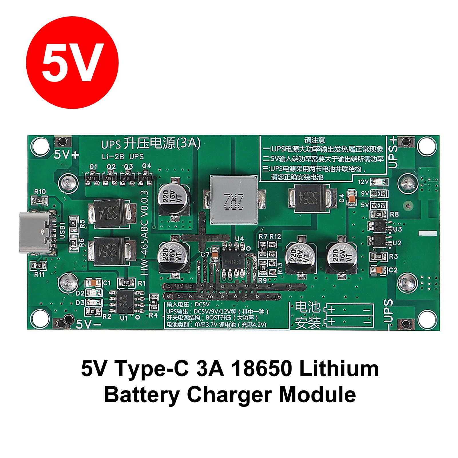 5V Typ-C USB Boost Konverter – 15W 3A UPS DC-DC Modul Mit USB-C Eingang