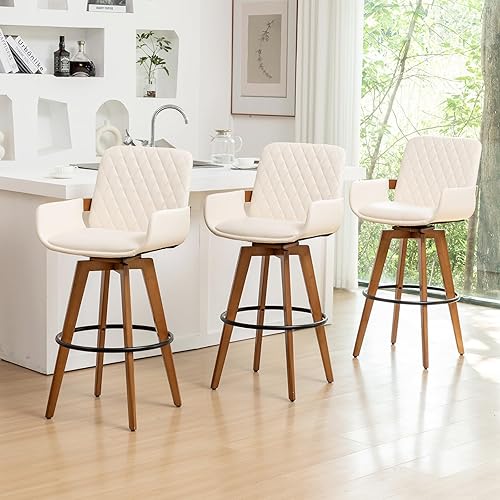 Miniatura 3 de Juego de 1 taburetes giratorios de altura de barra de 30 pulgadas, modernos de mediados de siglo, taburetes de bar tapizados de piel sintética con