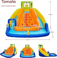 Vista 6 de Tobogán de agua inflable, casa de rebote con cubo de agua, piscina profunda, pared de escalada con cuerda, castillo hinchable con soplador de aire