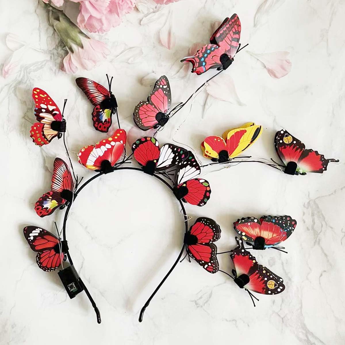 Clataly LED Butterfly Headband Luminous Butterfly Wreath Wedding Party Hairband Photography Props Hair Hoop Hair Accessories for Women Girls (Red) - Image 3