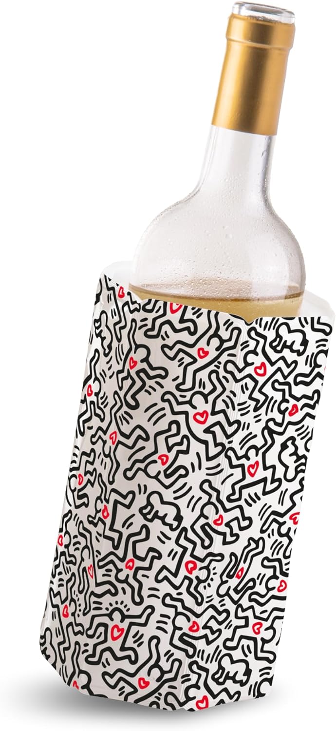 Vacu Vin Wine Cooler Sleeve – Keith Haring Edition – Gel Sleeve Chills Wine in Minutes – No Ice Needed – Fits Standard Wine Bottles – Reusable & Portable