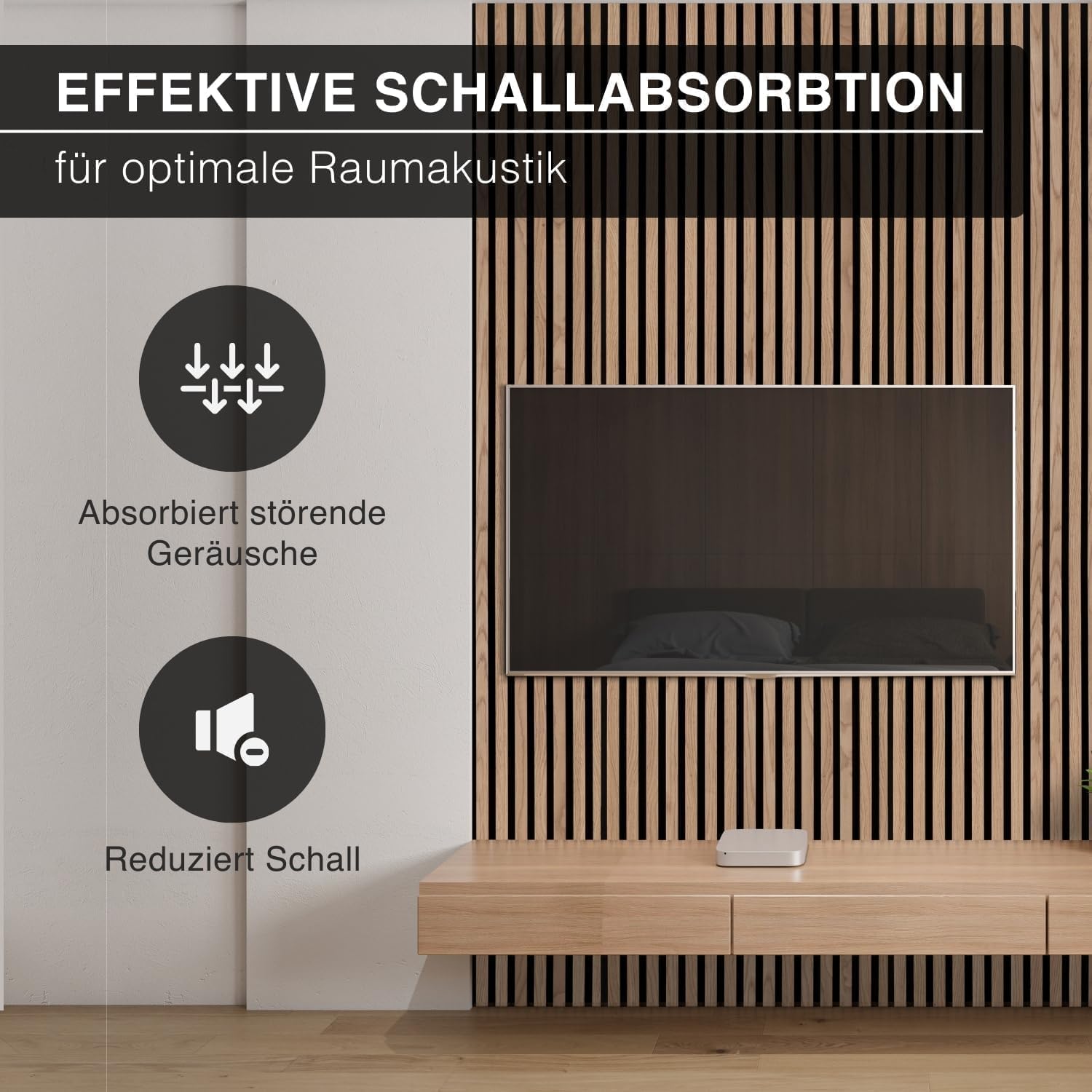 4er Set Akustikpaneele Holz 120x60 cm – extra dick 2,1 cm I Holzpaneele mit Echtholz-Furnier für akustische Schallabsorption & optimale Raumakustik I Wandpaneele Holz in Eiche Royal