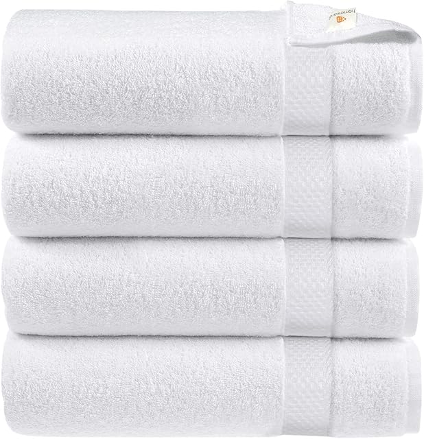 Bath Towels, Pack of 4, Egyptian Cotton Towel Set, 80 X 140 cm Highly Absorbent 500gsm (White)