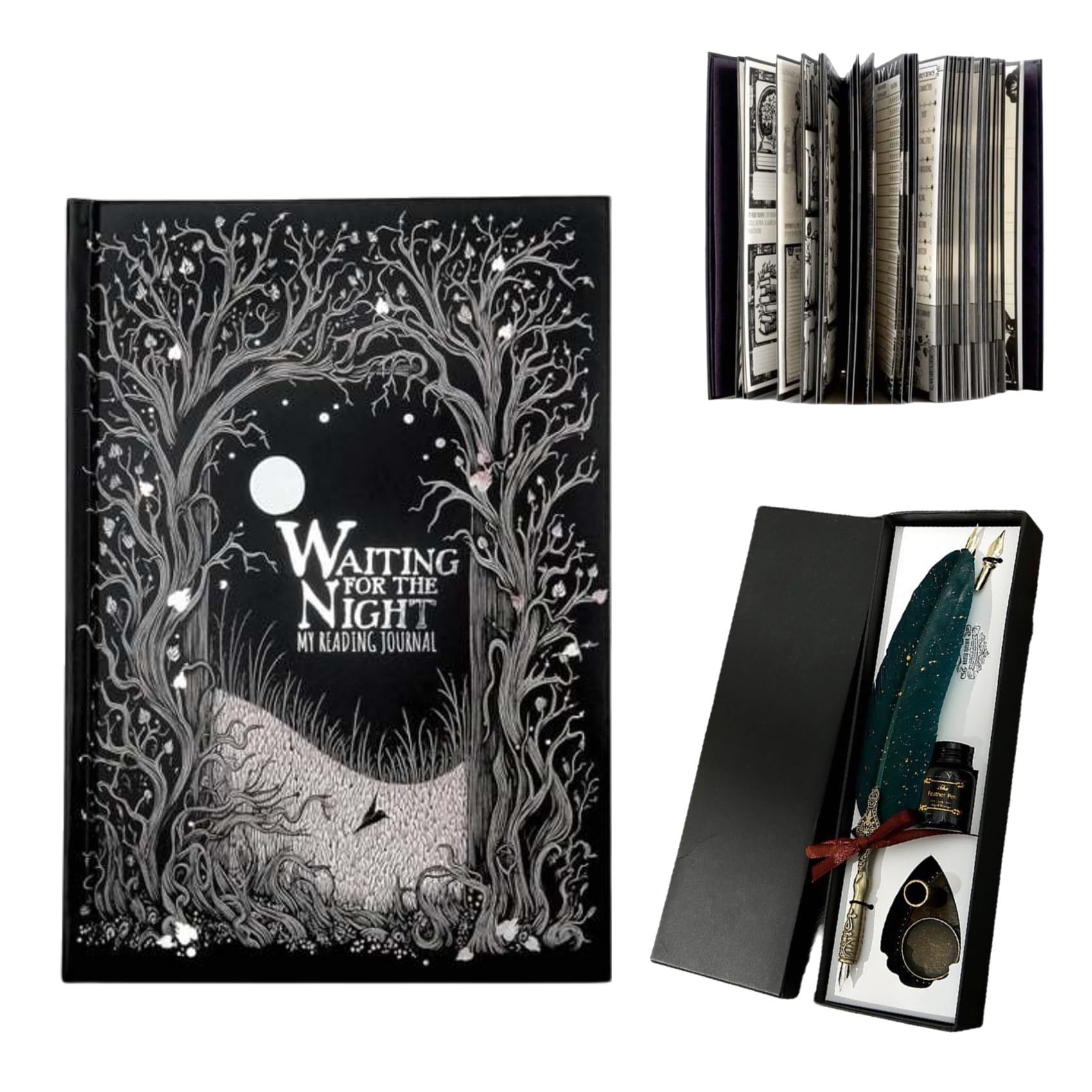 Waiting for the Night Reading Journal for Book Lovers - Gothic-Inspired Hardcover Reading Diary, 2026 Edition Essential Reading Log with Book Tracker & Reviews, for Avid Readers Gift (Book&Pen)