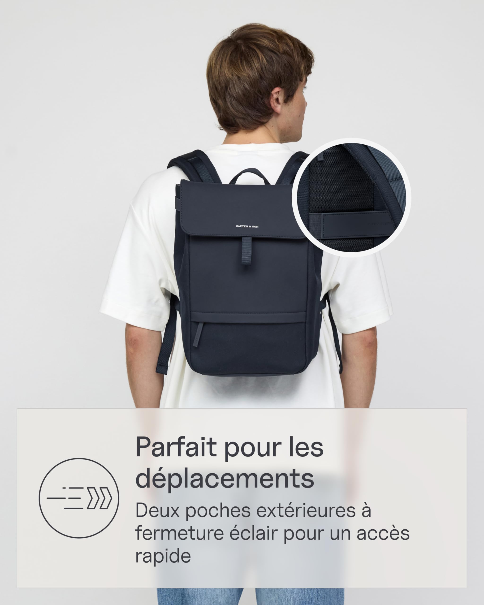 Kapten & Son Fyn Classic Sac a dos 13 L | Sac à dos pour homme et femme noir | compartiment pour ordinateur de 14" | idéal pour le voyage en avion comme bagage cabine, université, école