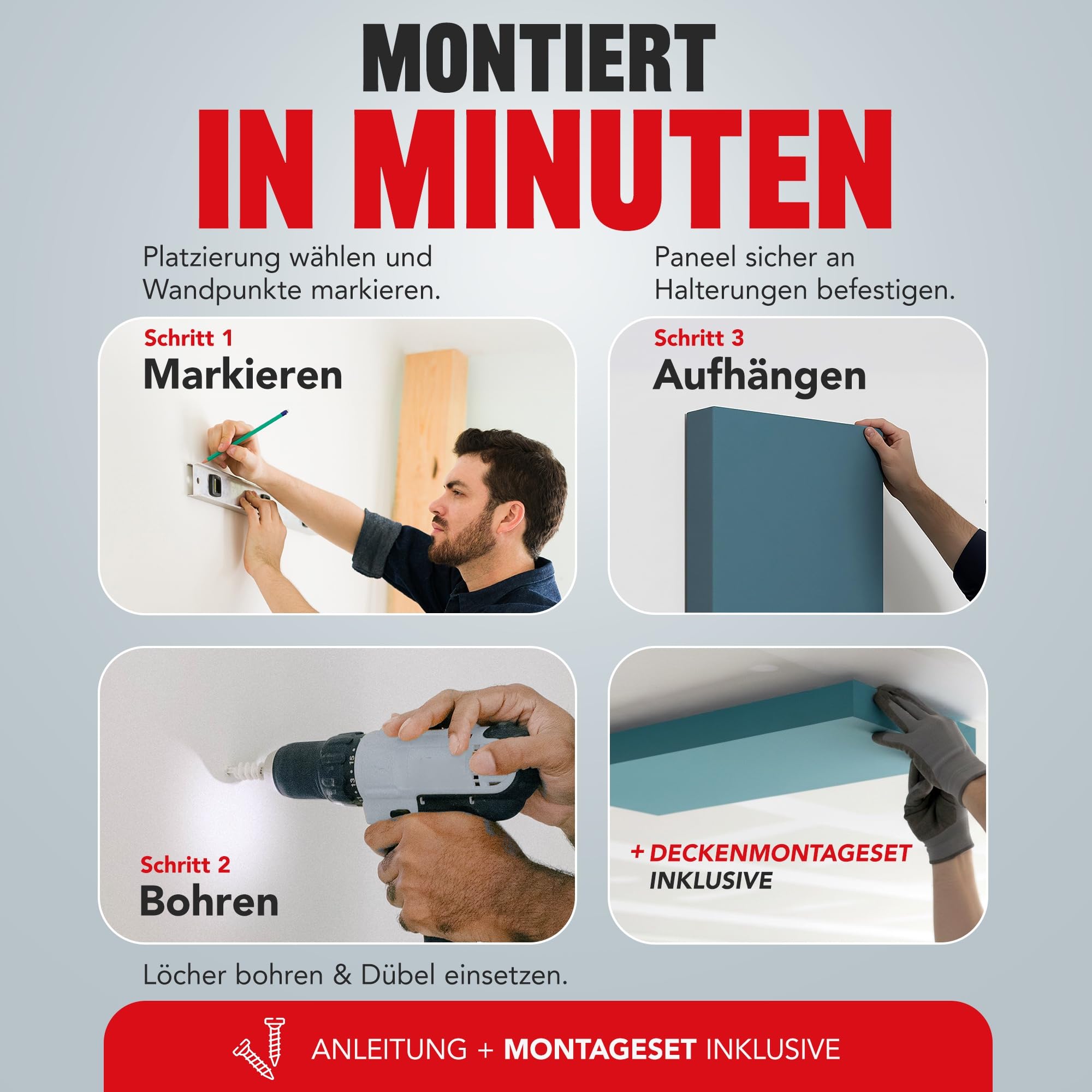 Addictive Sound Schallabsorber Wand Premium, Studioqualität-Akustikpaneel mit Akustikwolle, Klasse A Schallabsorption, EU-produziert, Montageset Wand/Decke, 100x50x11 cm, 8 kg, Anthracite