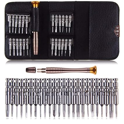 Sajag Heavy Magnetic Screwdriver Set; 25-1 Repair Kit, with Portable Leather Case, Professional Opening Tools for Mobile Laptop Glasses, Star/Y-Type/Flat-Blade/Triangle Screwdrivers