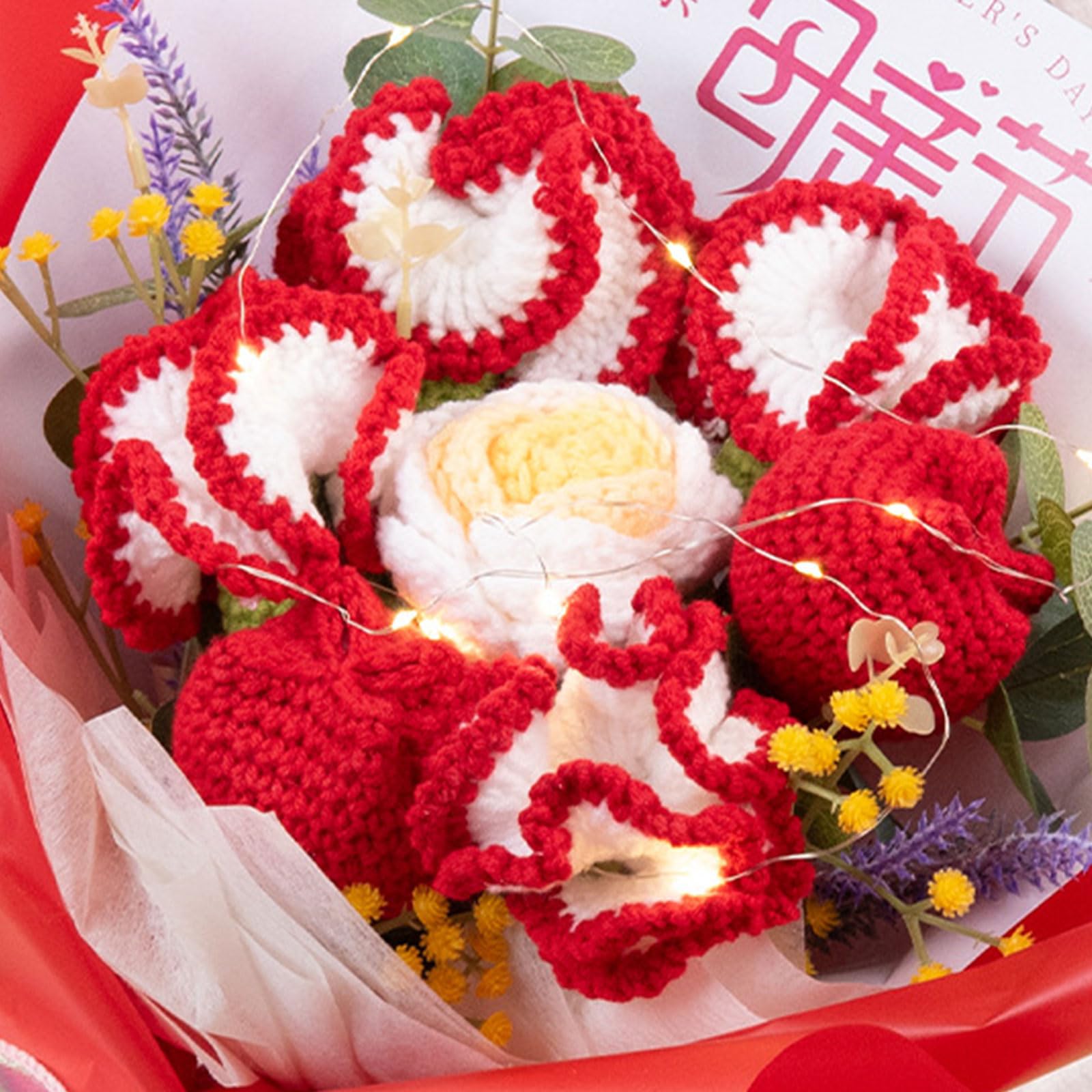 Amazon｜HUANGGG かぎ針編みフラワーブーケ LEDストリングライトと