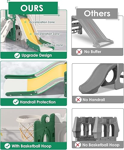 Miniatura 4 de BIERUM Tobogán 7 en 1 para niños pequeños  Tobogán para bebés en forma de L para niños pequeños de 1 a 3 años con aro de baloncesto, lanzamiento de