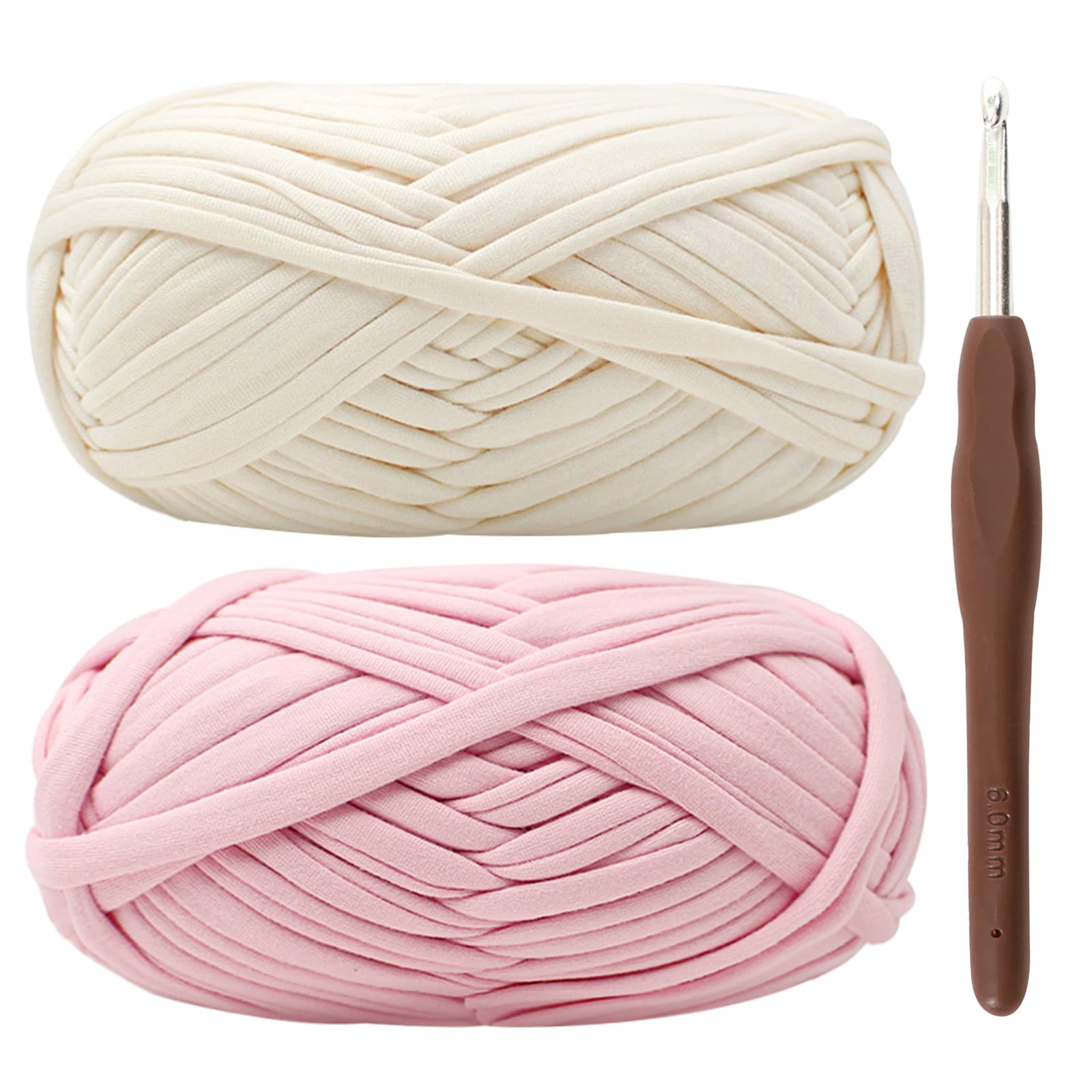 T-Shirt Yarn for Crocheting 2x100g Chunky Crochet Yarn with 6mm Hook, Perfect for Crocheting Projects, Beginner