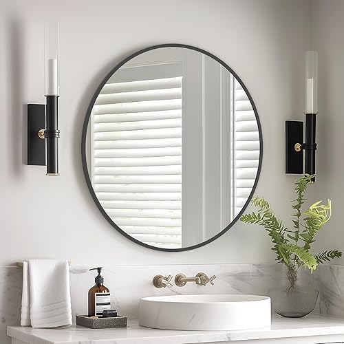 Miniatura 81 de HOMECOOKIN Espejo de pared redondo de 32 pulgadas, espejo circular dorado para baño con marco de metal, espejo dorado redondo para decoración