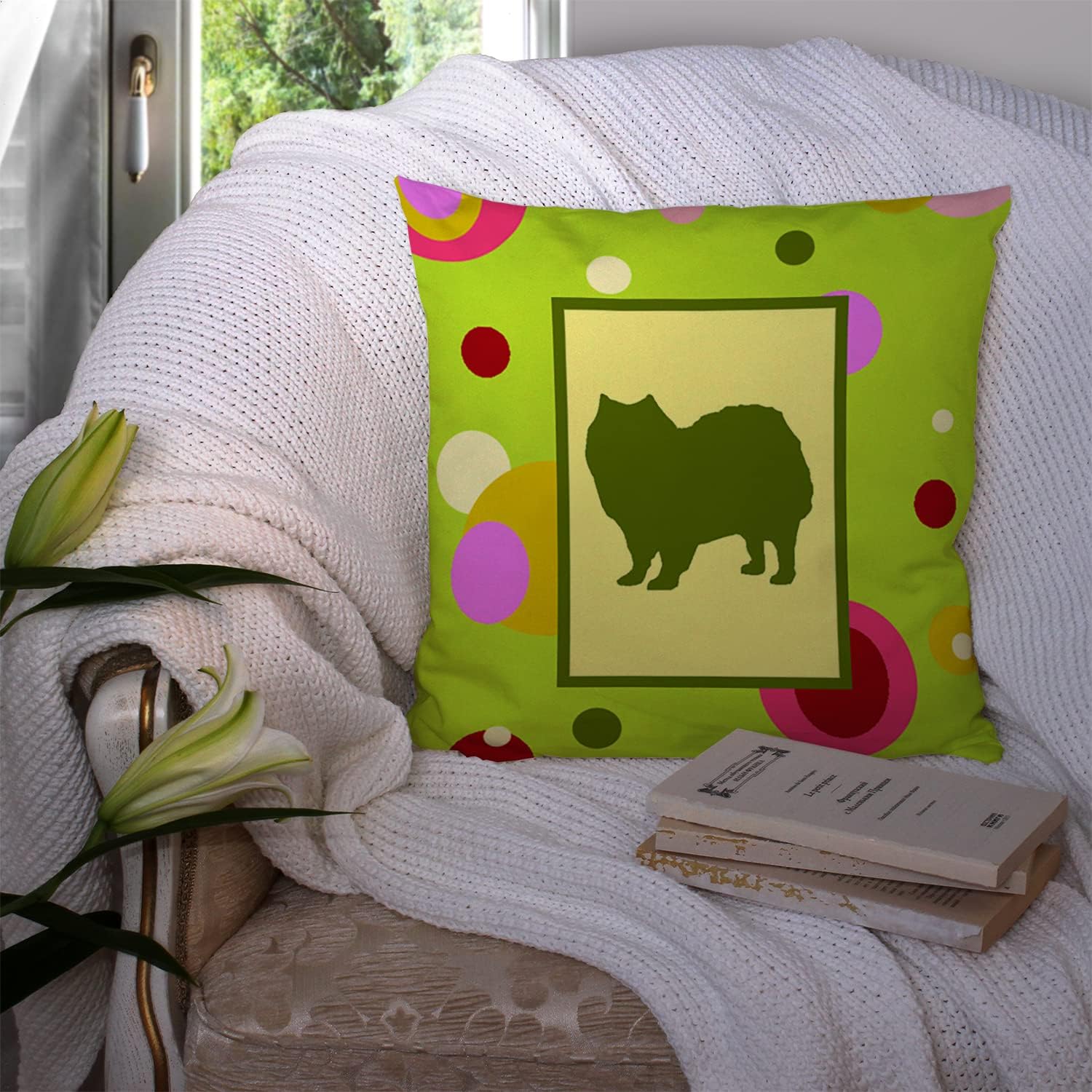 Caroline's Treasures CK1107PW1414 American Eskimo Fabric Decorative Pillow Machine Washable, Indoor Outdoor Decorative Pillow for Couch, Bed or Patio, 14Hx14W