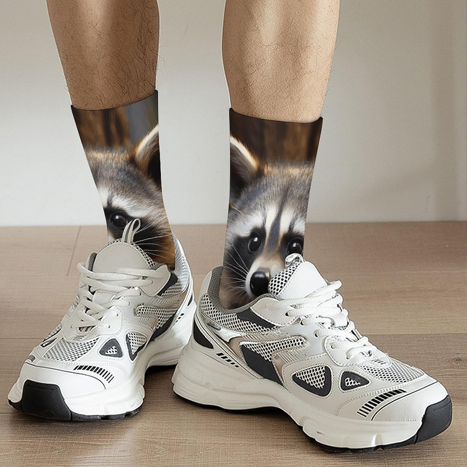 Moisture Wicking Socks, Breathable, Lightweight Crew Sock, Casual | Cute Raccoon Work Socks for Women Men, Elastic Soft Boot Socks for Travel, Seamless