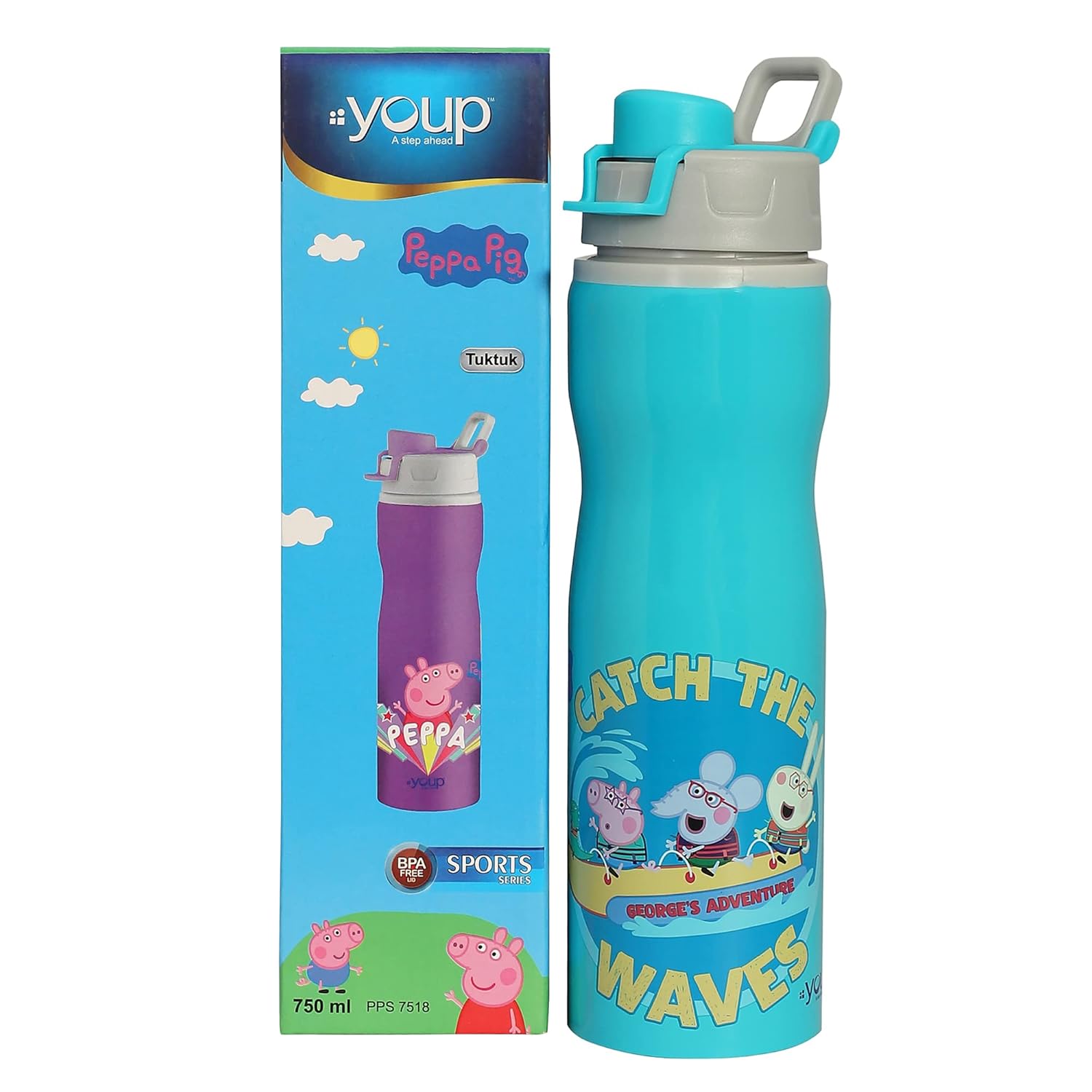 Youp Stainless Steel Green Color Peppa Pig Kids Water Bottle TUKTUK