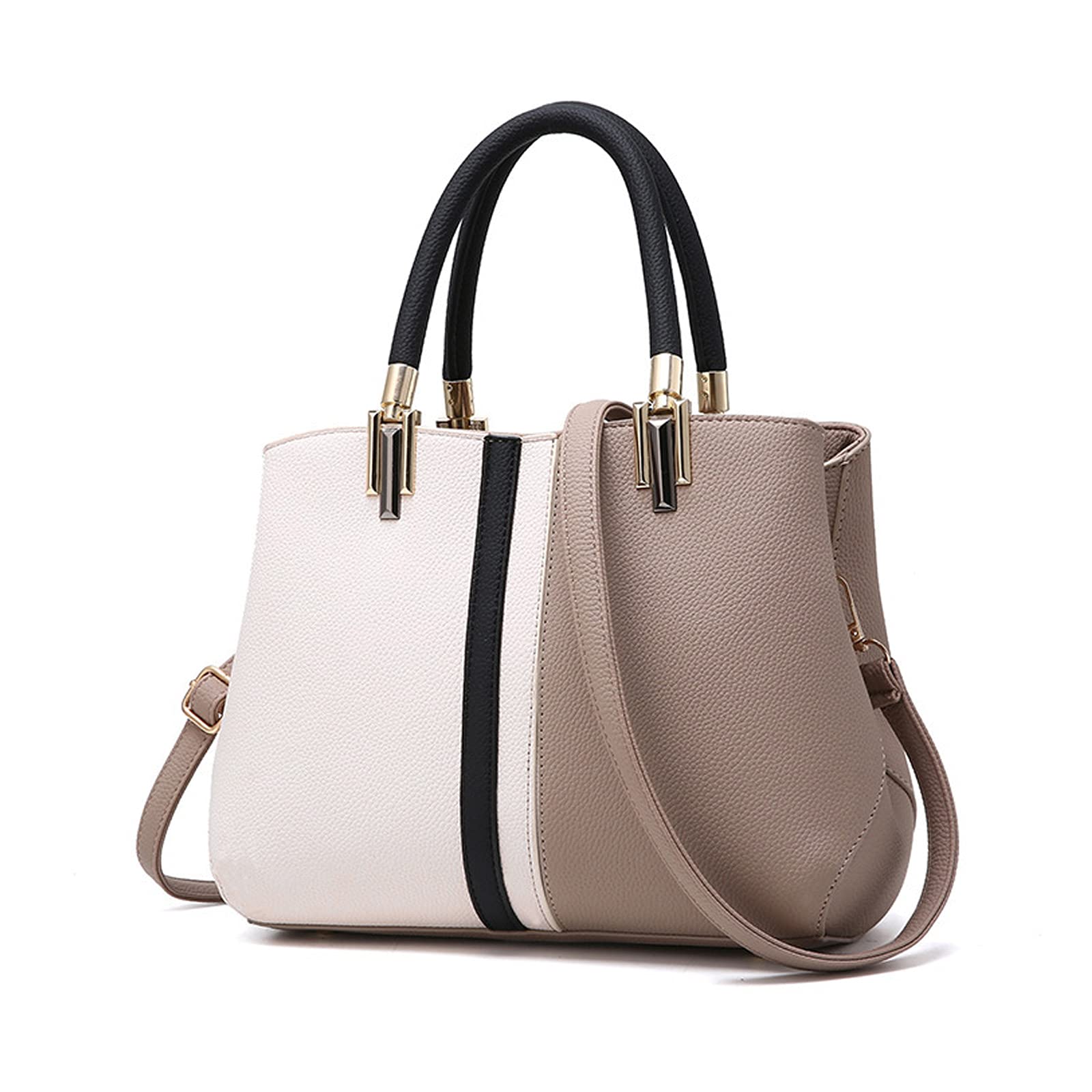 FANDARE - Bolso de mano para mujer, estilo bandolera, piel sintética, impermeable, para compras, fiesta, viaje, bolso de hombro, caqui, large, Elegante
