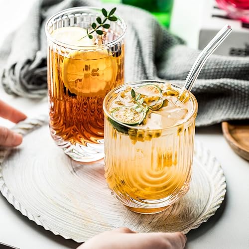 Miniatura 5 de Vasos de cóctel Art Deco, juego de 8 vasos altos, vasos acanalados, juego de vasos para beber, cristalería única, taza de café helado para bebidas,