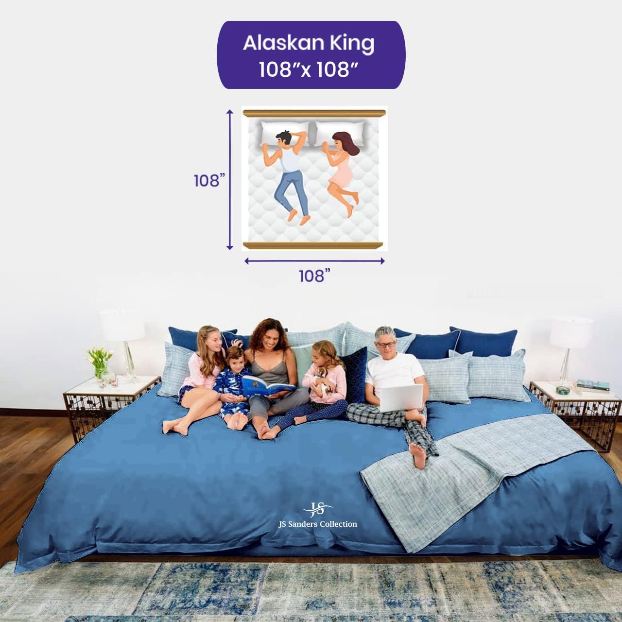CASA LINEN Alaskan King (108X108) Sheet Set Luxury Soft 100% Egyptian Cotton -Classic Collection Bed Sheet Set for Alaskan King Mattress Medium Blue Solid 1000 Thread Count 8" Deep Pocket