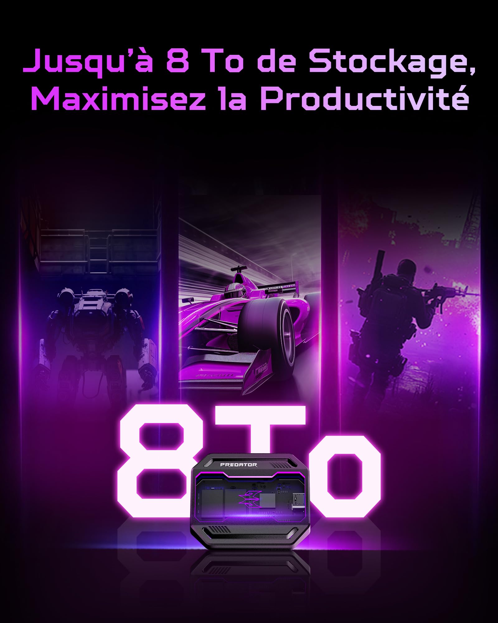 Predator Acer GP30 Disque SSD Externe 1 to, jusqu'à 2000 Mo/s en Lecture, avec éclairage RGB Dynamique pour Smartphones, tablettes, PC et PS5