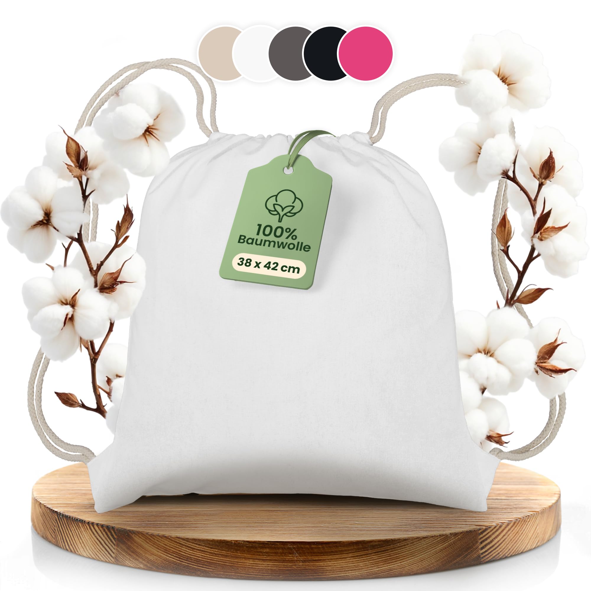 Naturstube® 1x Turnbeutel Baumwolle (38 x 42 cm) Oeko-TEX zertifiziert, Stoffbeutel & Sportbeutel zum Bemalen, Jute Beutel für Festival |Damen, Herren & Kinder | Plastikfrei verpackt