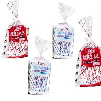 Gilliam Olde Timey Assorted Soft Sugar Sticks, 5 Oz, 4 Pack, 40 Count, Multiple Flavors Peppermint/Cotton Candy