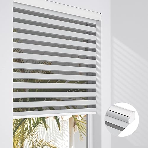 Miniatura 1 de Boolegon Persianas estilo cebra sin cordones para ventana, tamaño personalizado, doble capa transparente o de privacidad, control de luz día y