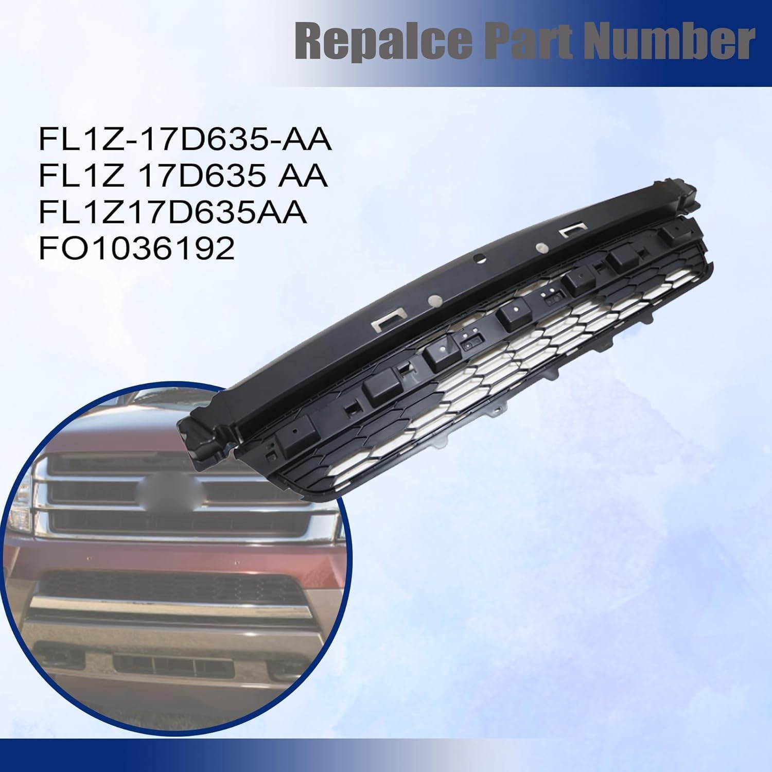 GXARTS Black Bumper Lower Front Grille Grill FL1Z-17D635-AA Compatible with Ford Expedition 2015 2016 2017