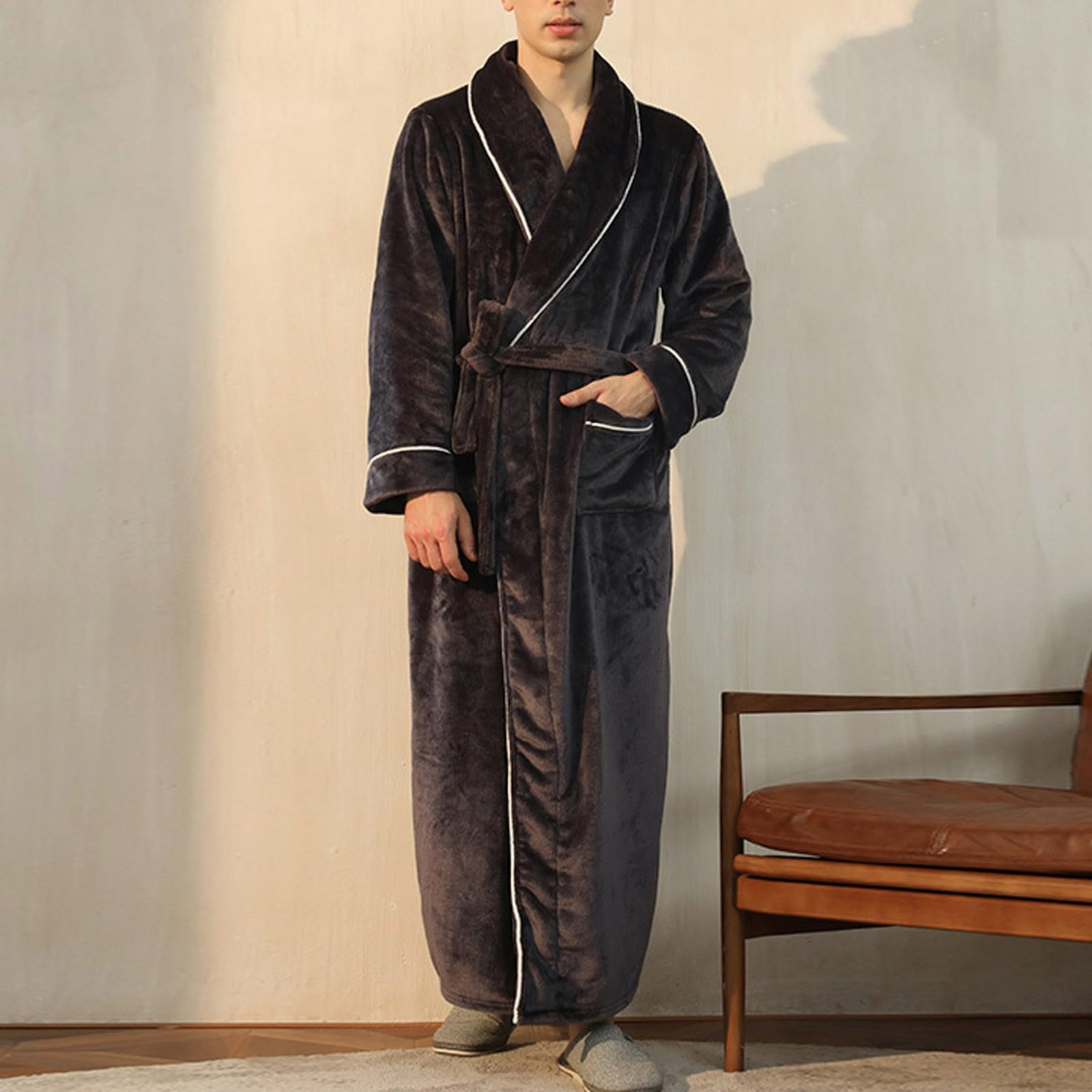 Accappatoio Uomo Spugna con Cappuccio, Accappatoio Uomo Accappatoio Uomo Taglie Forti Puro Cotone Tinta Unita Lungo con Cappuccio E Tasche Altamente Assorbente Accappatoio da Bagno Uomo Kimono Uomo