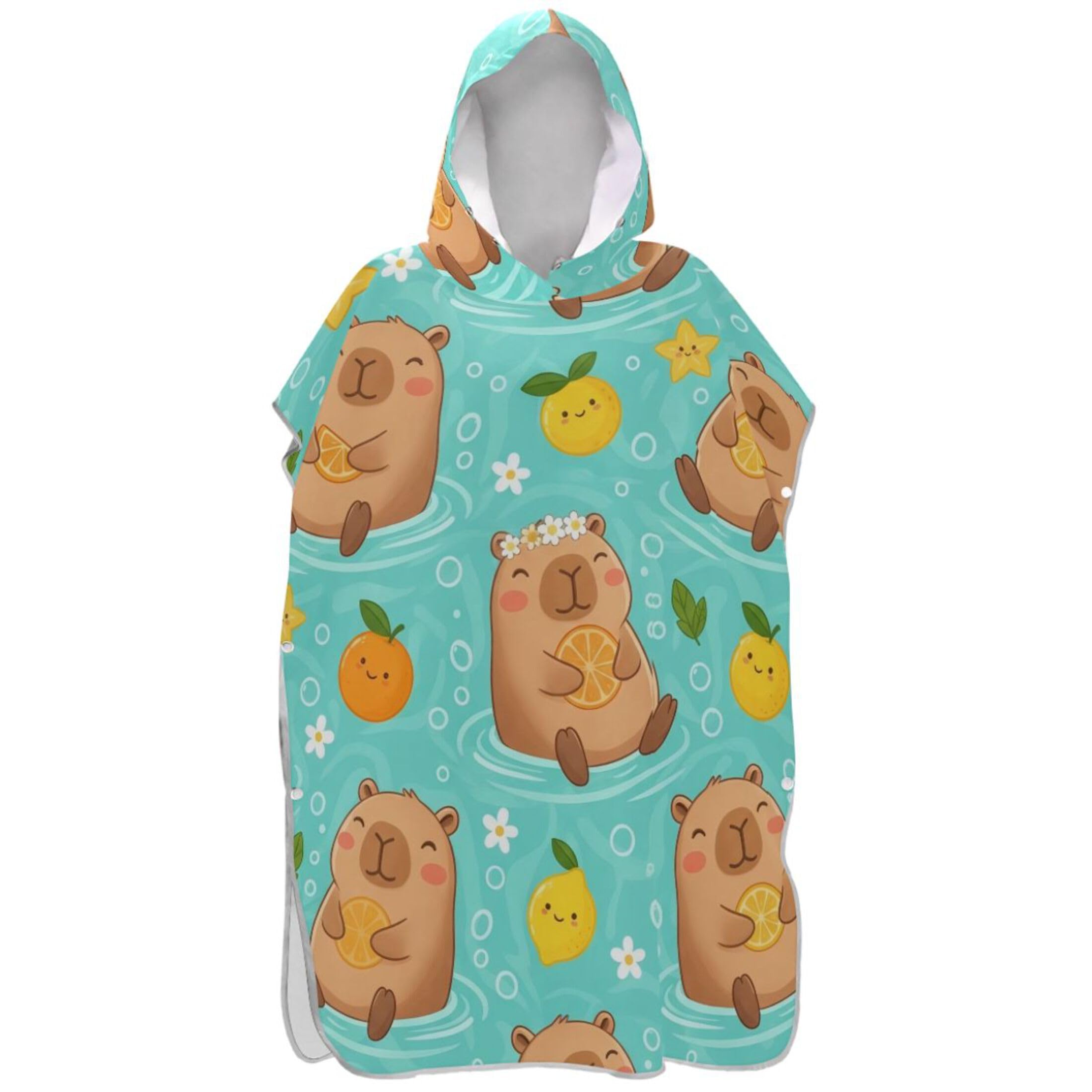 Serviette de plage à capuche pour adulte, poncho de surf absorbant motif capybara floral