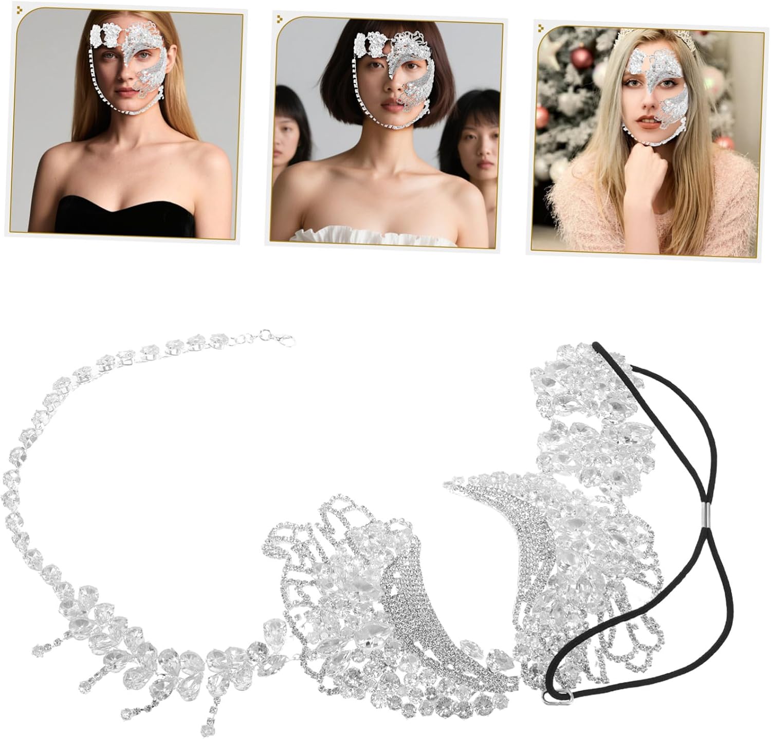 Rhinestone Half Mask for Women Elegant Classic Design with Elastic Strap Comfortable Fit for Halloween Mardi Gras Carnival Prom and Costume Balls