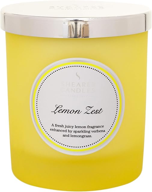 Shearer Candles Lemon Zest, Scented, Jar Candle, Cotton Wick, Fragrance & Essential Oils, Yellow, Silver, White, 20cl