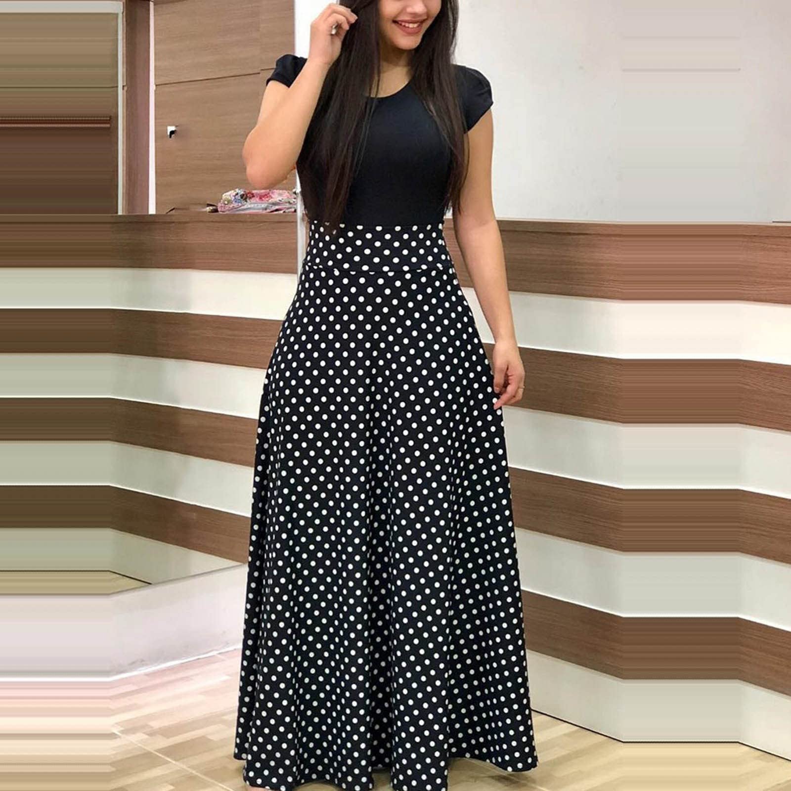 ADHOWBEW Womens Short Sleeve Empire Waist Floral Maxi Dress 2023 Summer Fashion Casual Plus Size Sundresses: Small H-black