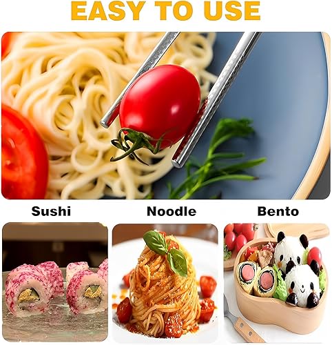 Miniatura 8 de Un par de palillos portátiles, palillos de metal reutilizables de acero inoxidable, palillos de viaje con estuche, chapados en titanio, aptos para