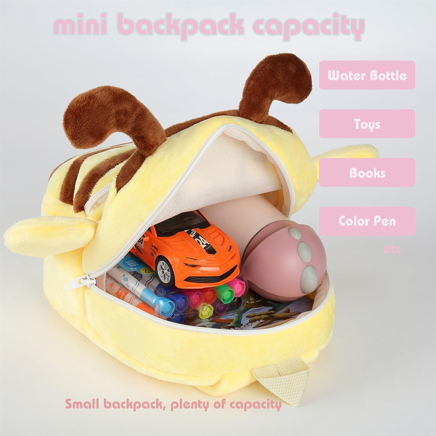 Unisex Baby Soft Plush Backpack Kids Cute Mini School Bag Daypack,Toddler Cartoon Bee Little Backpack for Girls Boys 2-5 Years Old - Image 5