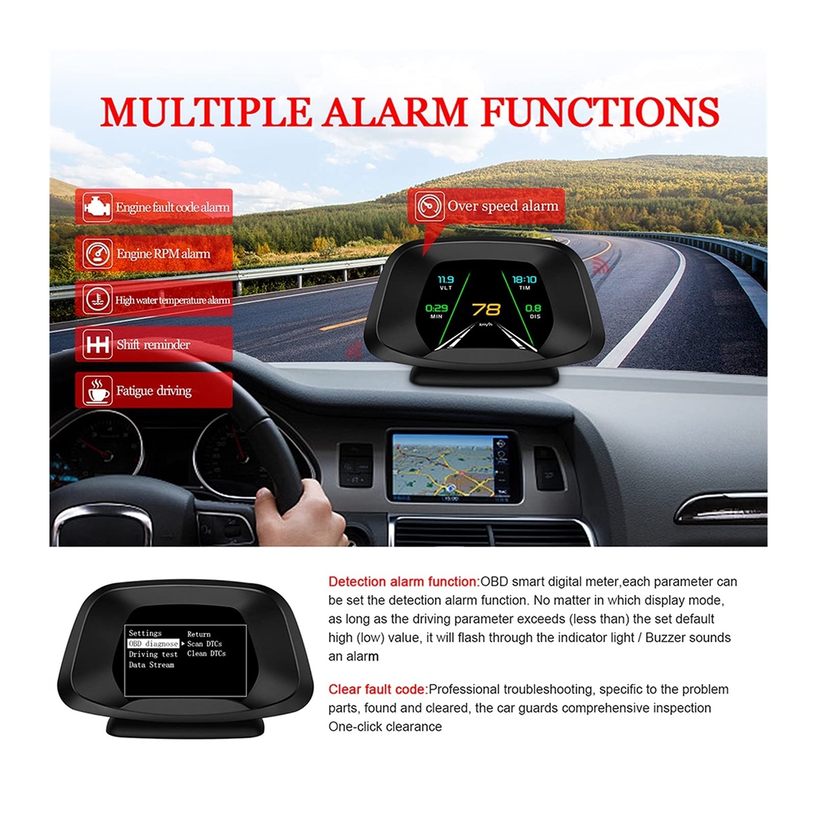 Coche HUUD Escáner de prueba de freno de medidor turbo OBD2 GPS MONITOREO DE VELOCIDAD PEQUEÑO PANTALLA DE PANTALLA DE COCHE DIGITAL SPEEDECTER SMART GADGET