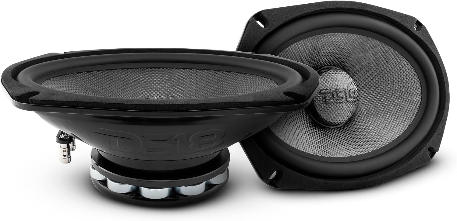 DS18 PRO-CF69.4NR 6 x 9 Inches Water Resistant Loudspeaker - Mid-Bass Carbon Fiber Cone and Neodymium Rings Magnet 600 Watts 4-Ohms - Ideal for Motorcycle & Motorsports (1 Speaker)